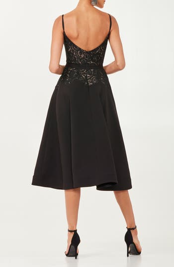 【なのはな】Acka lace flare dress size1 Satin Scoop Neck Dress With Lace Up Back | Faviana