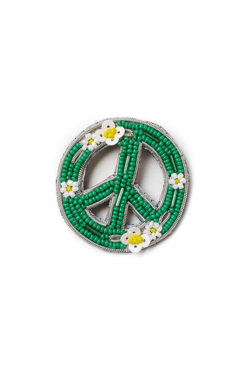 Bala Mani Beaded Peace Brooch Pin, Main, color, Green