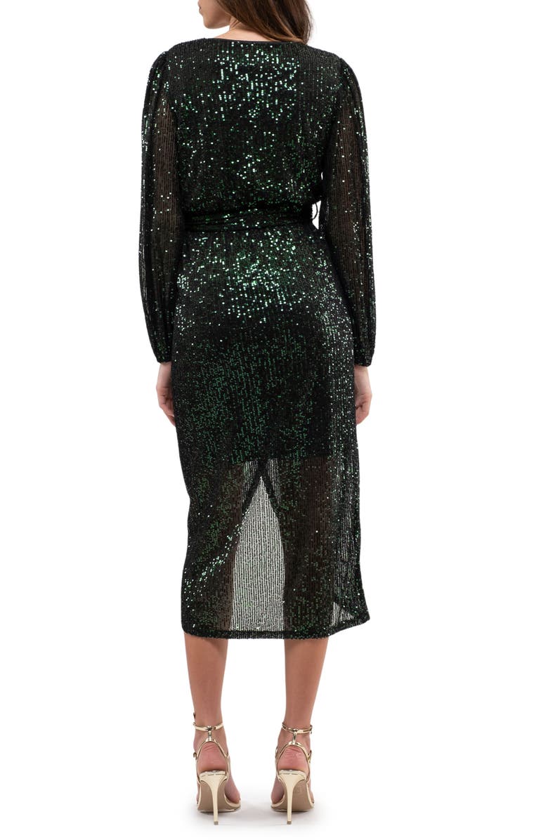 AUGUST SKY Sequin Long Sleeve Dress, Alternate, color, Dark Green