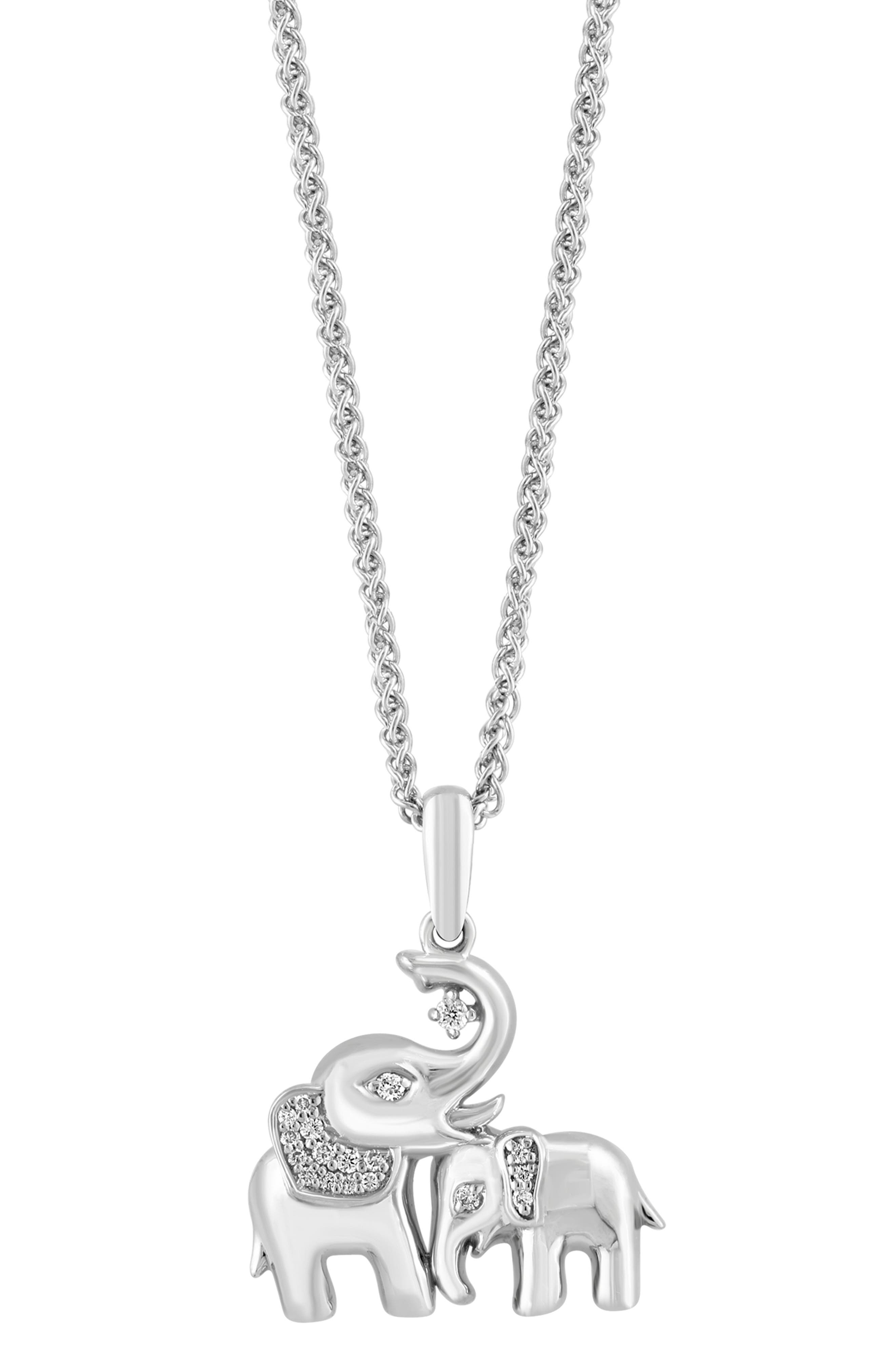 Sterling Silver Diamond Elephant Pendant Necklace