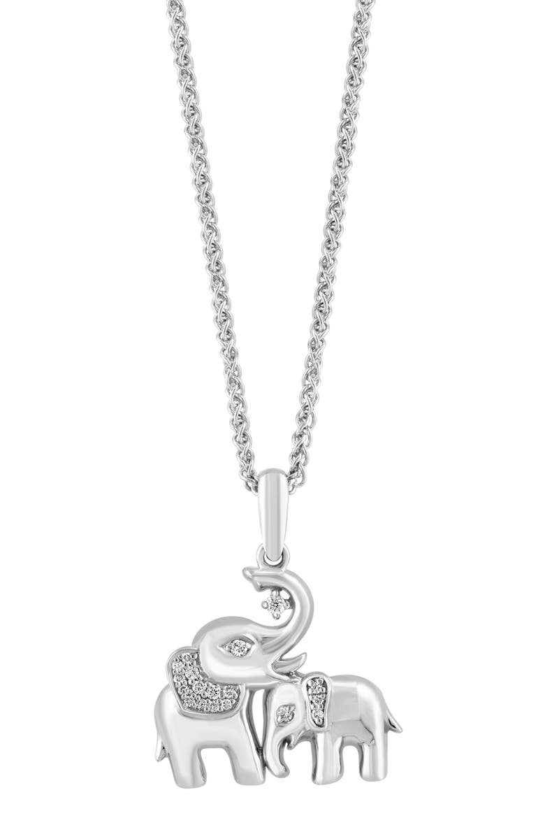 Sterling Silver Diamond Elephant Pendant Necklace, Main, color, SILVER