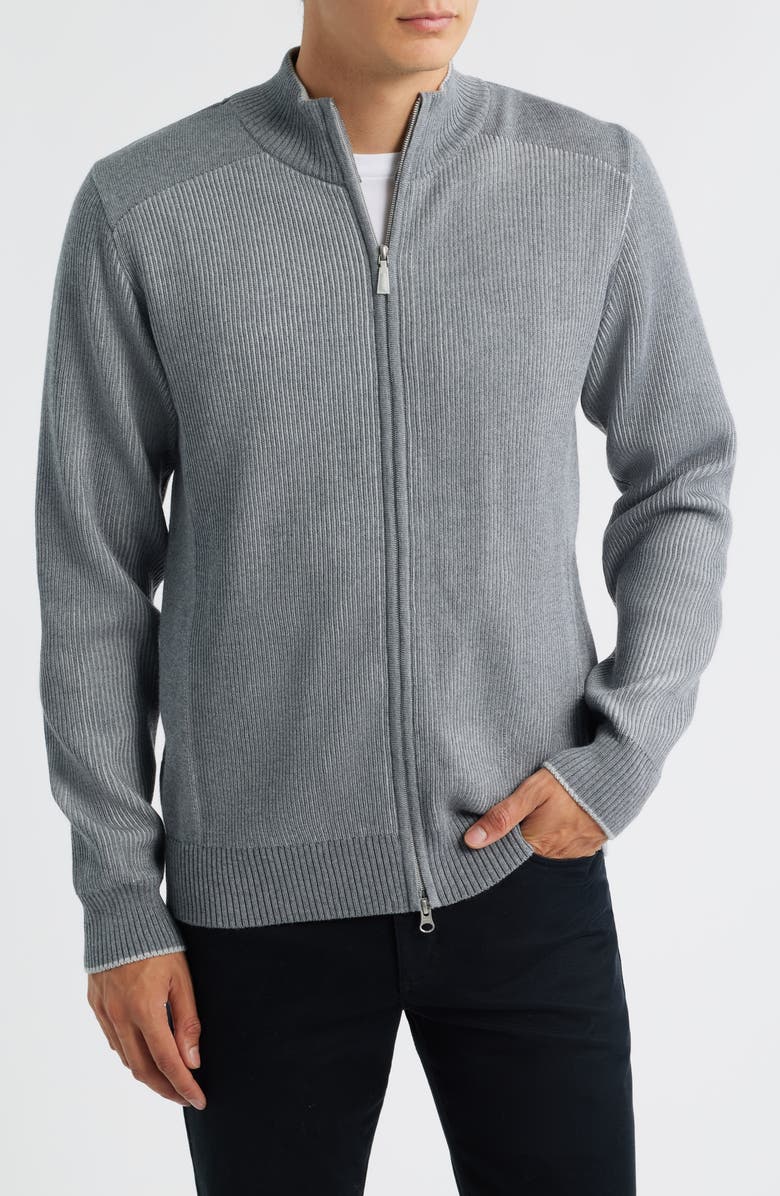 Emanuel Berg Merino Wool Zip Cardigan, Alternate, color, Medium Grey
