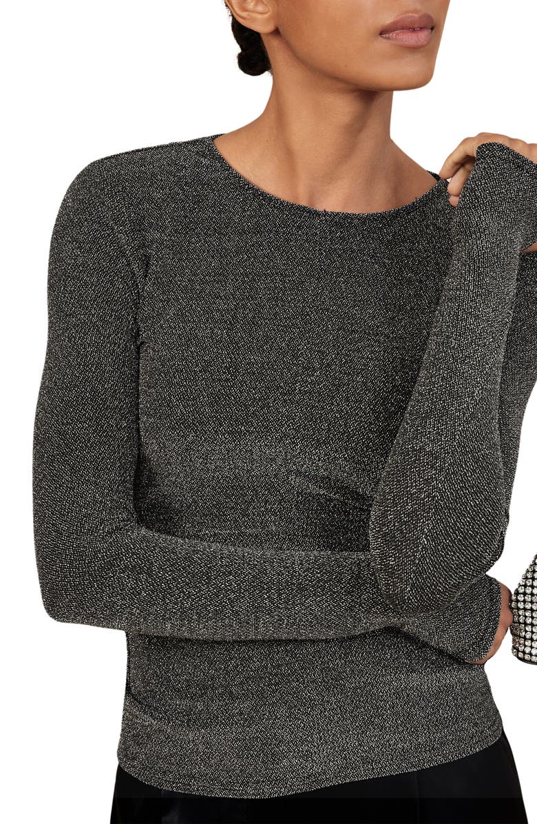 Reiss Seraphina Long Sleeve Top, Alternate, color, Silver