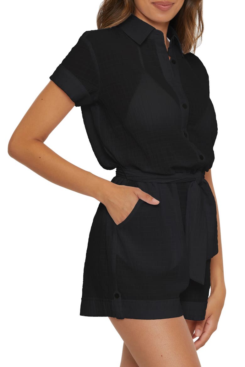 Cabana Semisheer Cover-Up Romper, Alternate, color, BLACK