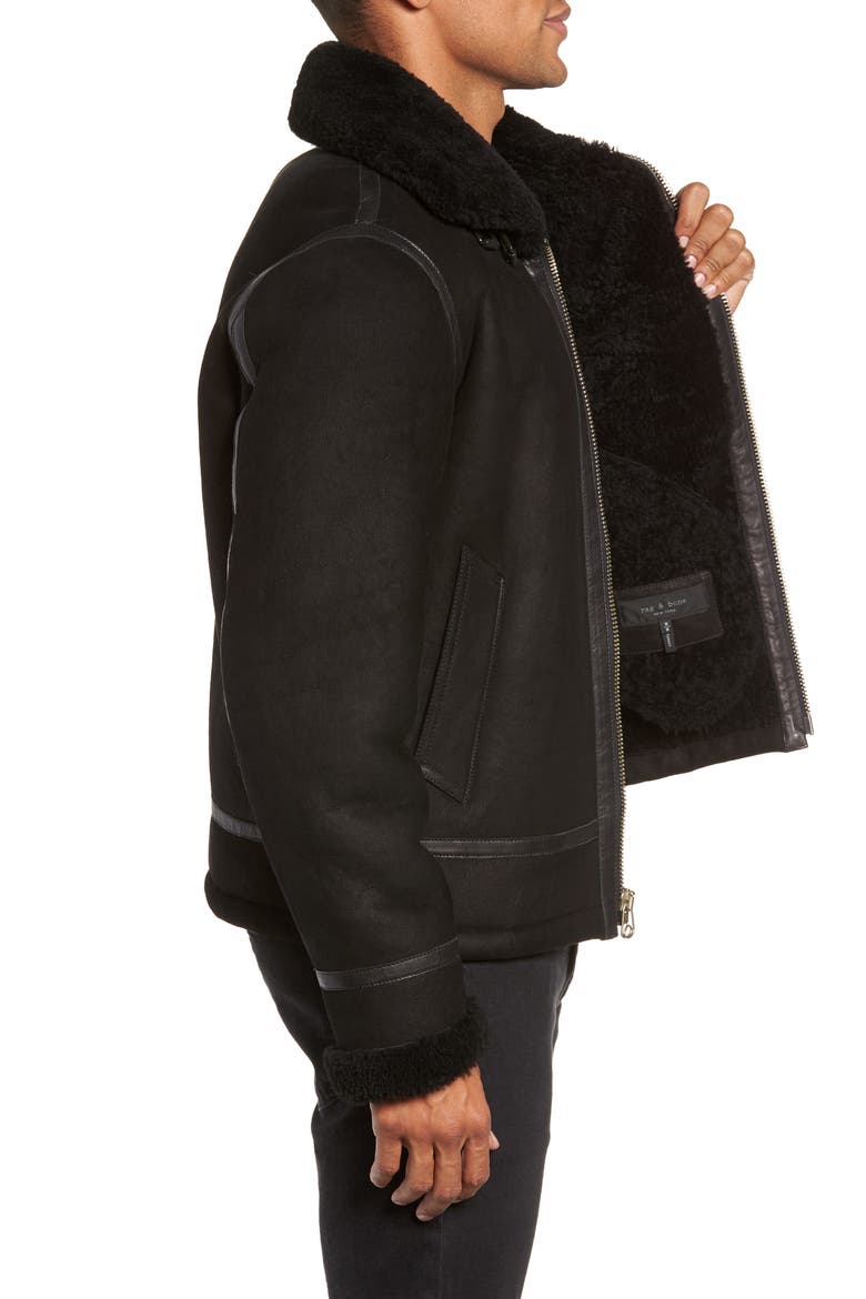 Leather and Genuine Shearling Flight Jacket, Alternate, color, BLACK