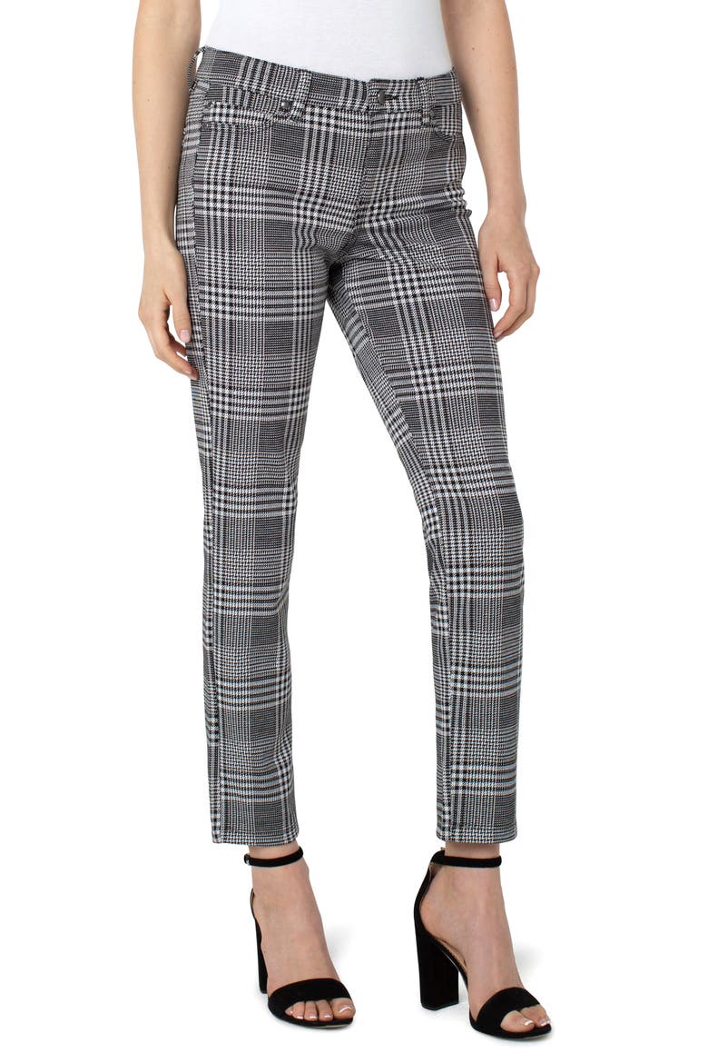 Glen Plaid Slim Fit Ponte Pants, Main, color, BK/ WHITE/ BROWN GLEN