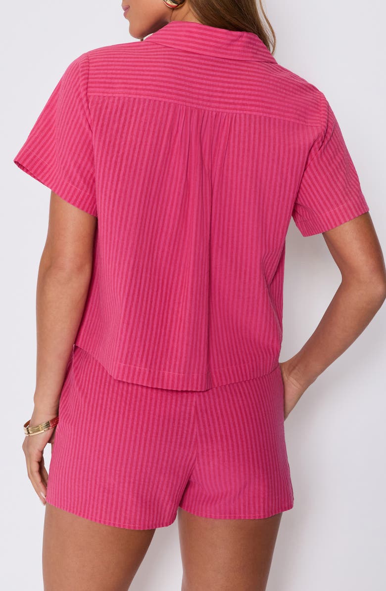 VICI Collection Mara Stripe Cotton Blend Camp Shirt, Alternate, color, Striped Pink