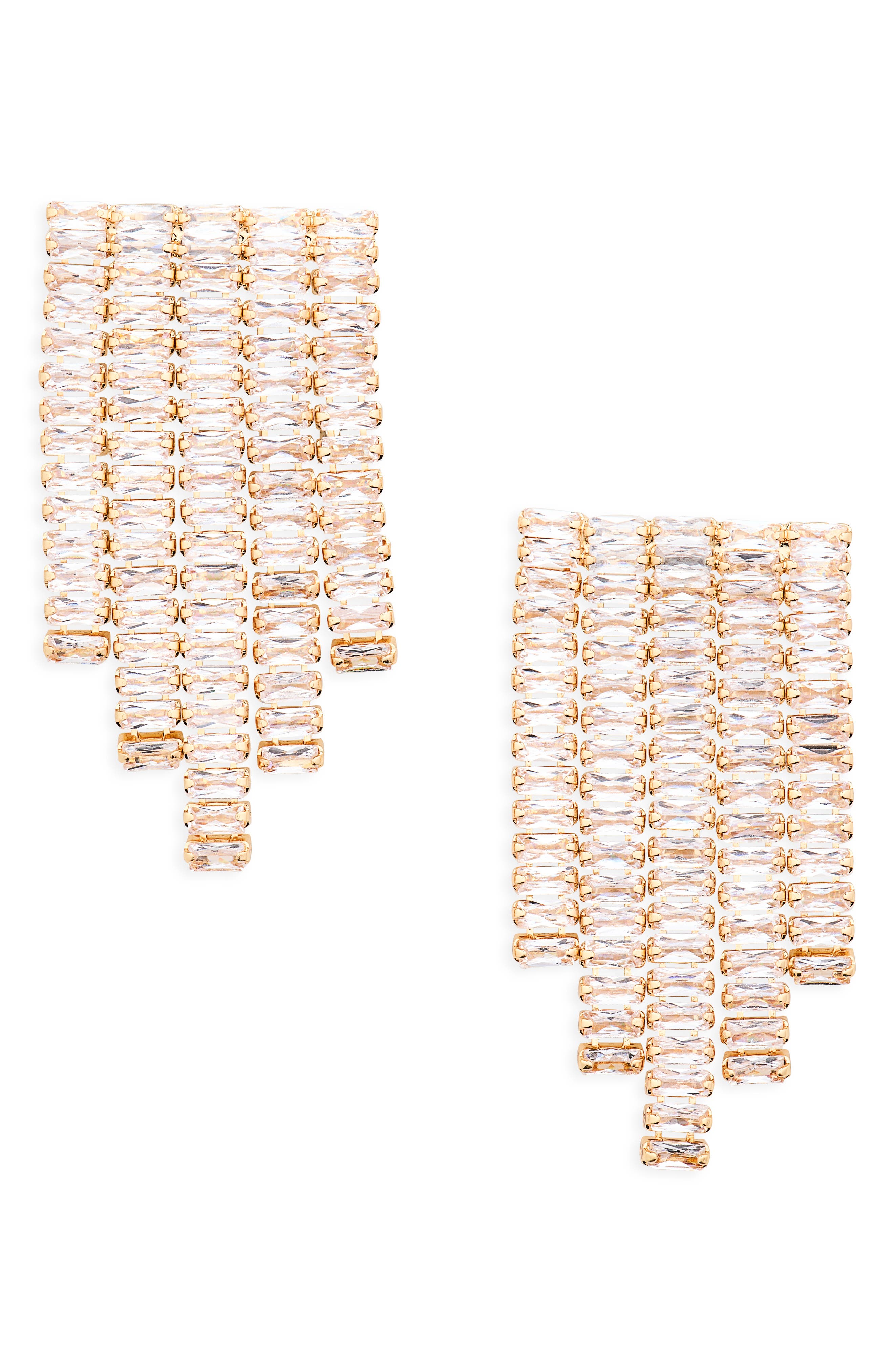 Cara Fringe Baguette Crystal Drop Earrings