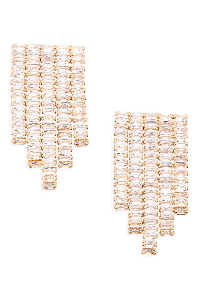 Fringe Baguette Crystal Drop Earrings, Main, color, GOLD