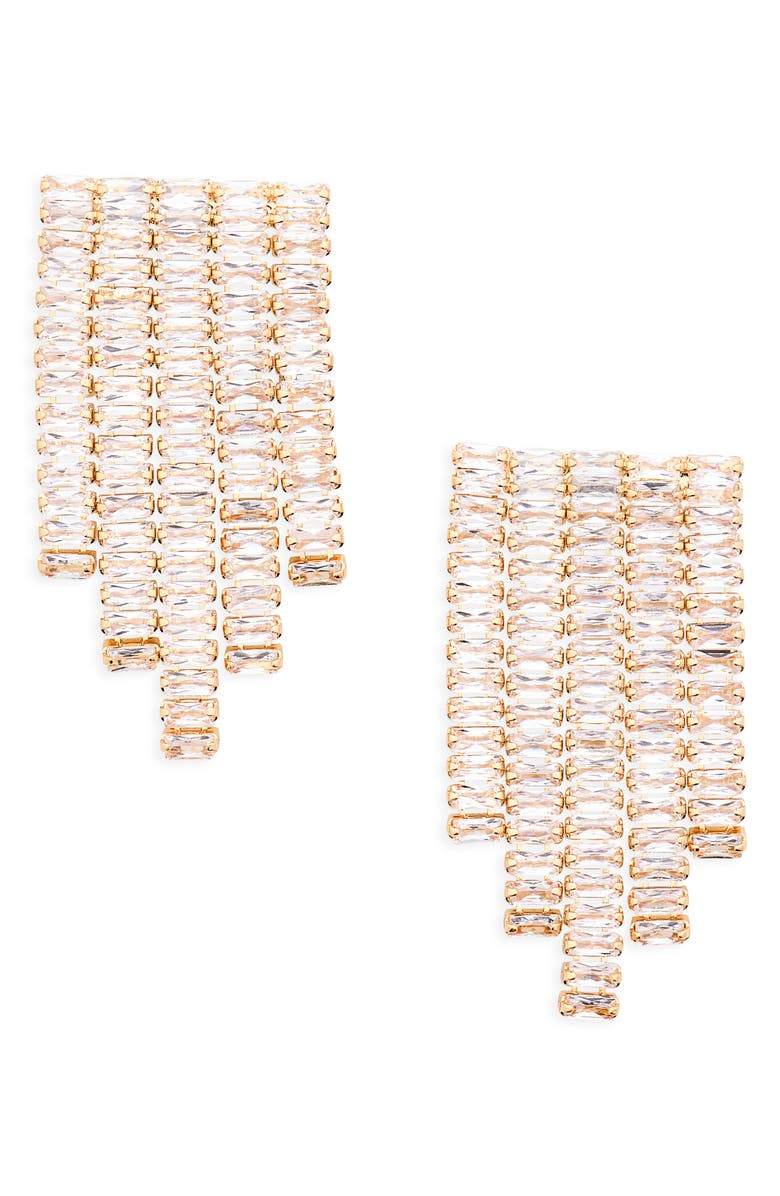Cara Fringe Baguette Crystal Drop Earrings, Main, color, Gold