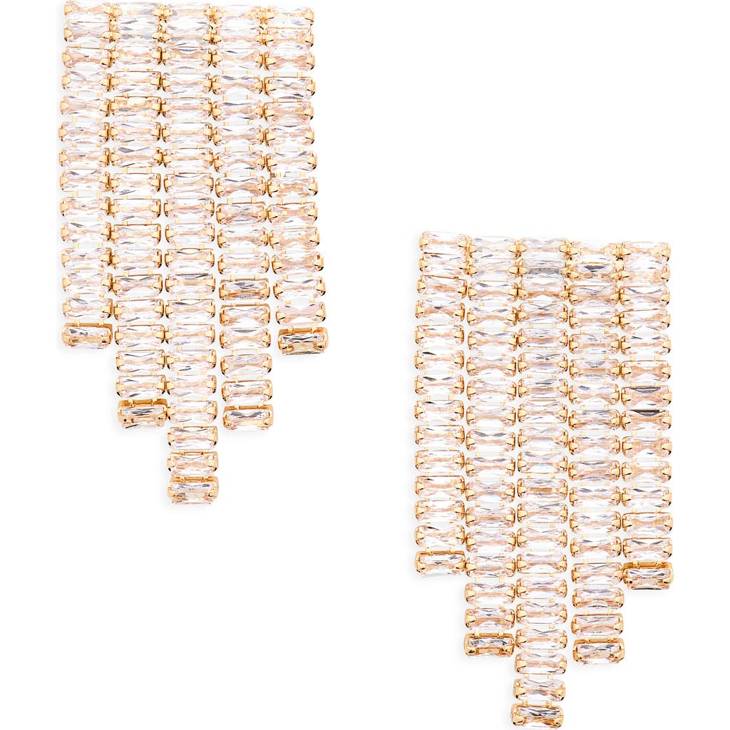 Cara Fringe Baguette Crystal Drop Earrings In Gold