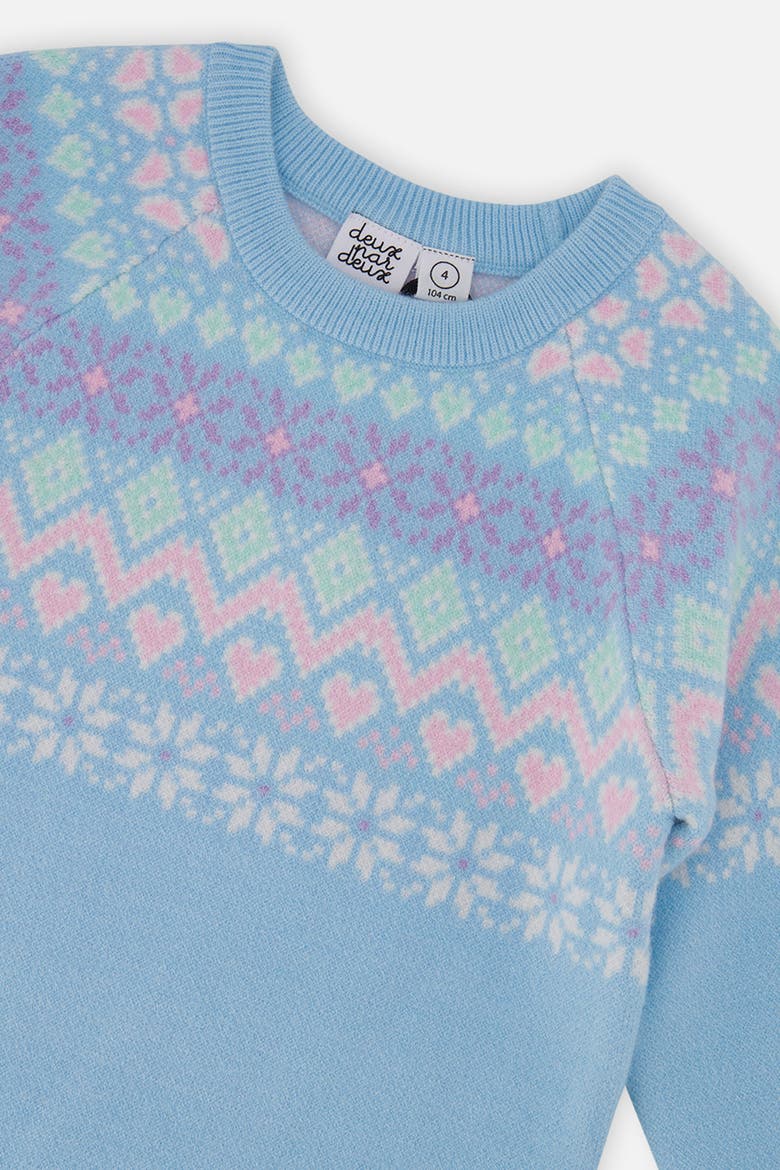 Knit Fair Isle Yoke Raglan Sleeve Dress, Alternate, color, Light Blue