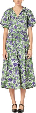 English Factory Print Pleat Midi Dress