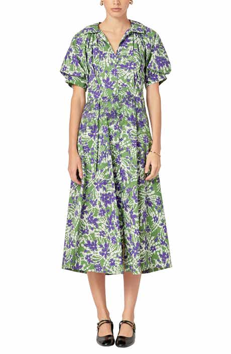 Print Pleat Midi Dress