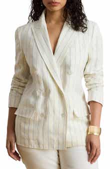 Stripe Double Breasted Linen Blazer