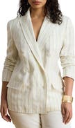 Lauren Ralph Lauren Stripe Double Breasted Linen Blazer