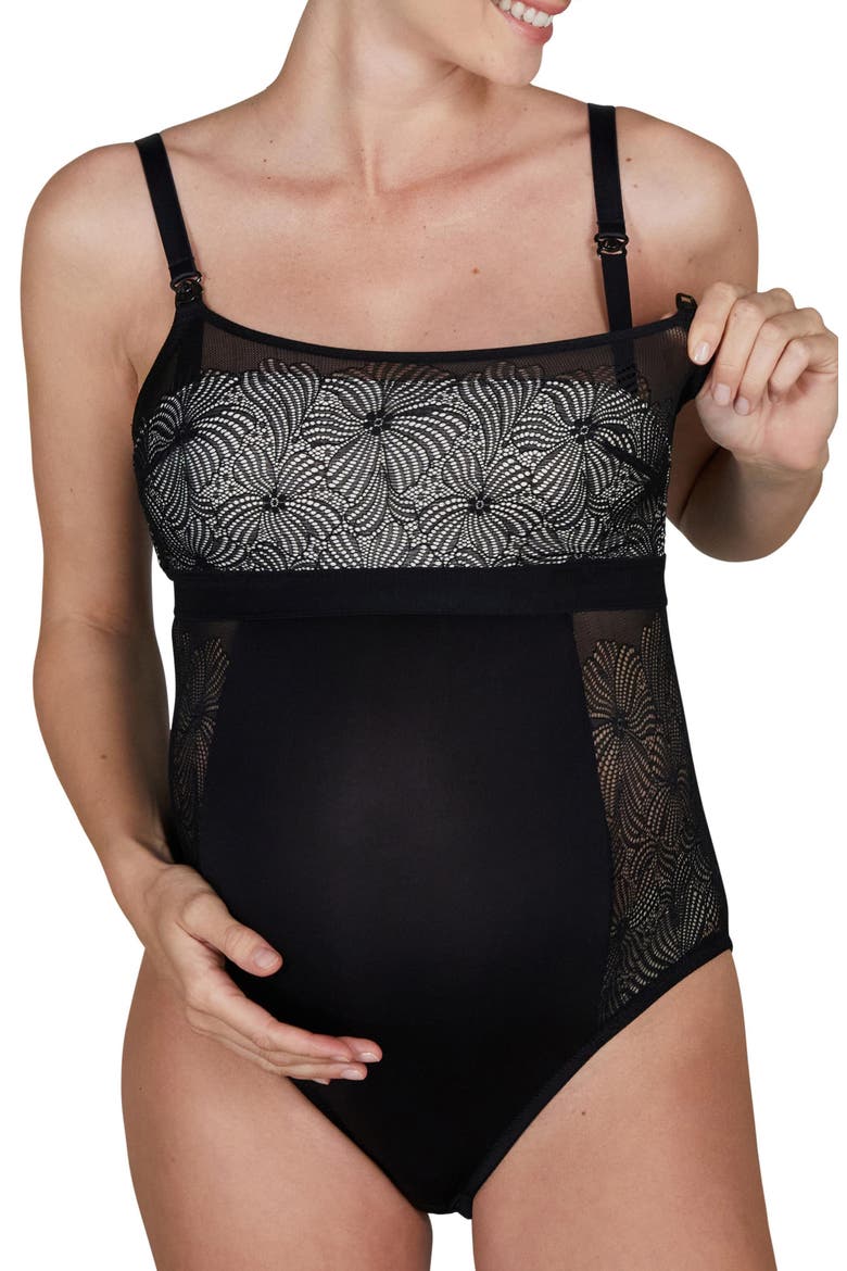Dahlia Maternity/Nursing Bodysuit, Main, color, BLACK