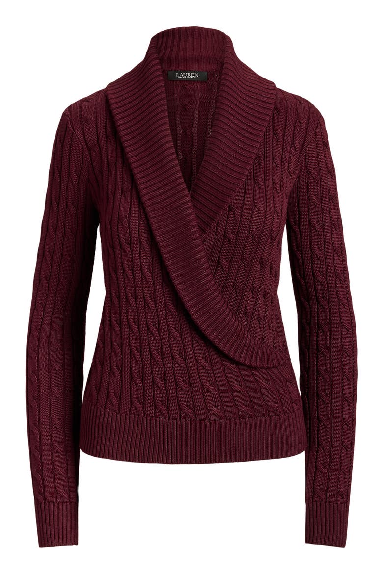 Shawl Collar Cable Knit Sweater, Alternate, color, RED