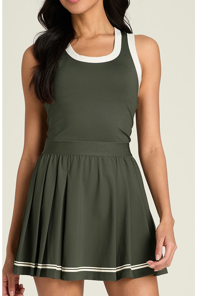 Contrast Scoop Neck Pleated Dress, Alternate, color, GRAPE LEAF