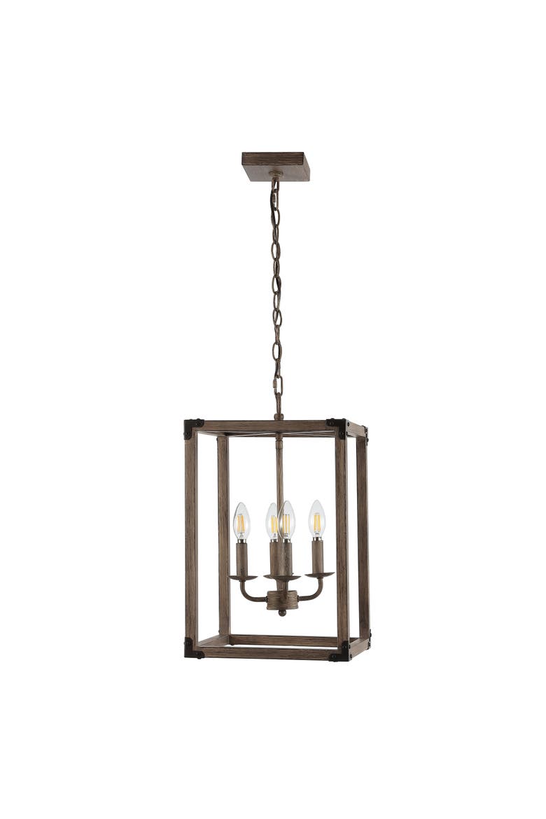 Magnolia 4-Light Adjustable Iron Rustic Farmhouse LED Pendant, Alternate, color, Brown