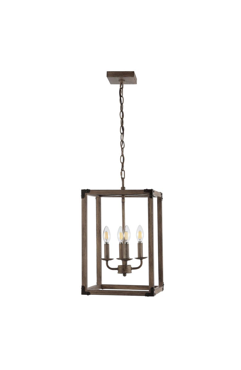 JONATHAN Y Magnolia 4-Light Adjustable Iron Rustic Farmhouse LED Pendant, Alternate, color, Brown