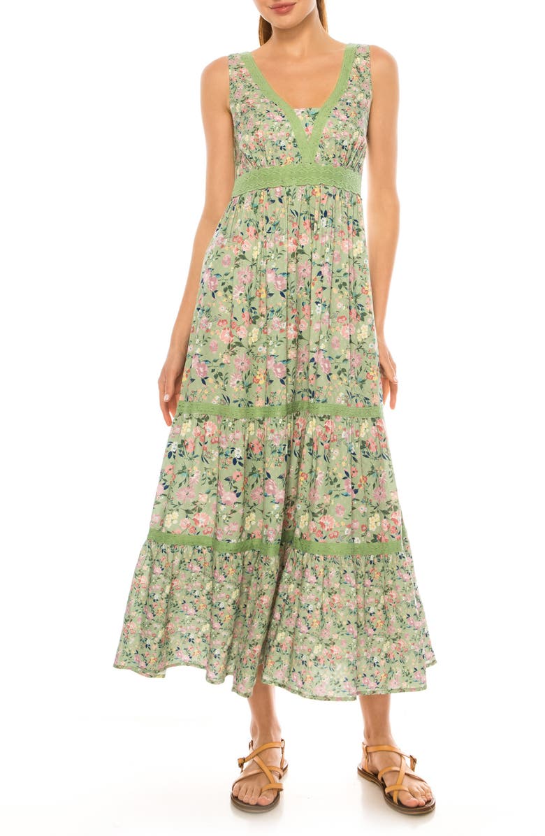 A COLLECTIVE STORY Floral Print Maxi Dress, Main, color, Celedon Green