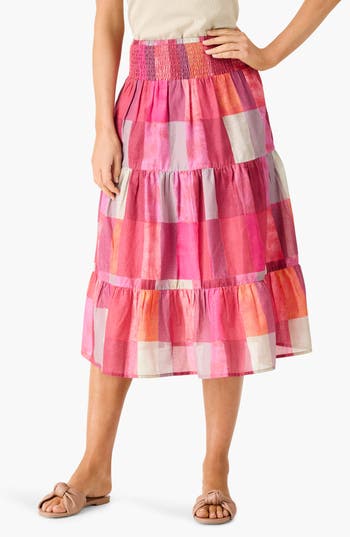 Nic + Zoe Nic+zoe Sunset Plaid Cotton Midi Skirt In Pink Multi