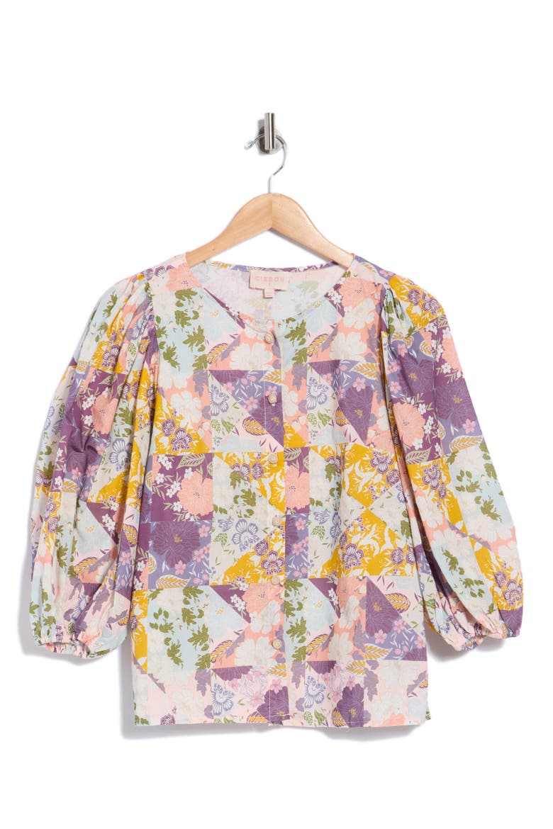 Ysandra Patchwork Cotton Top, Alternate, color, MULTI