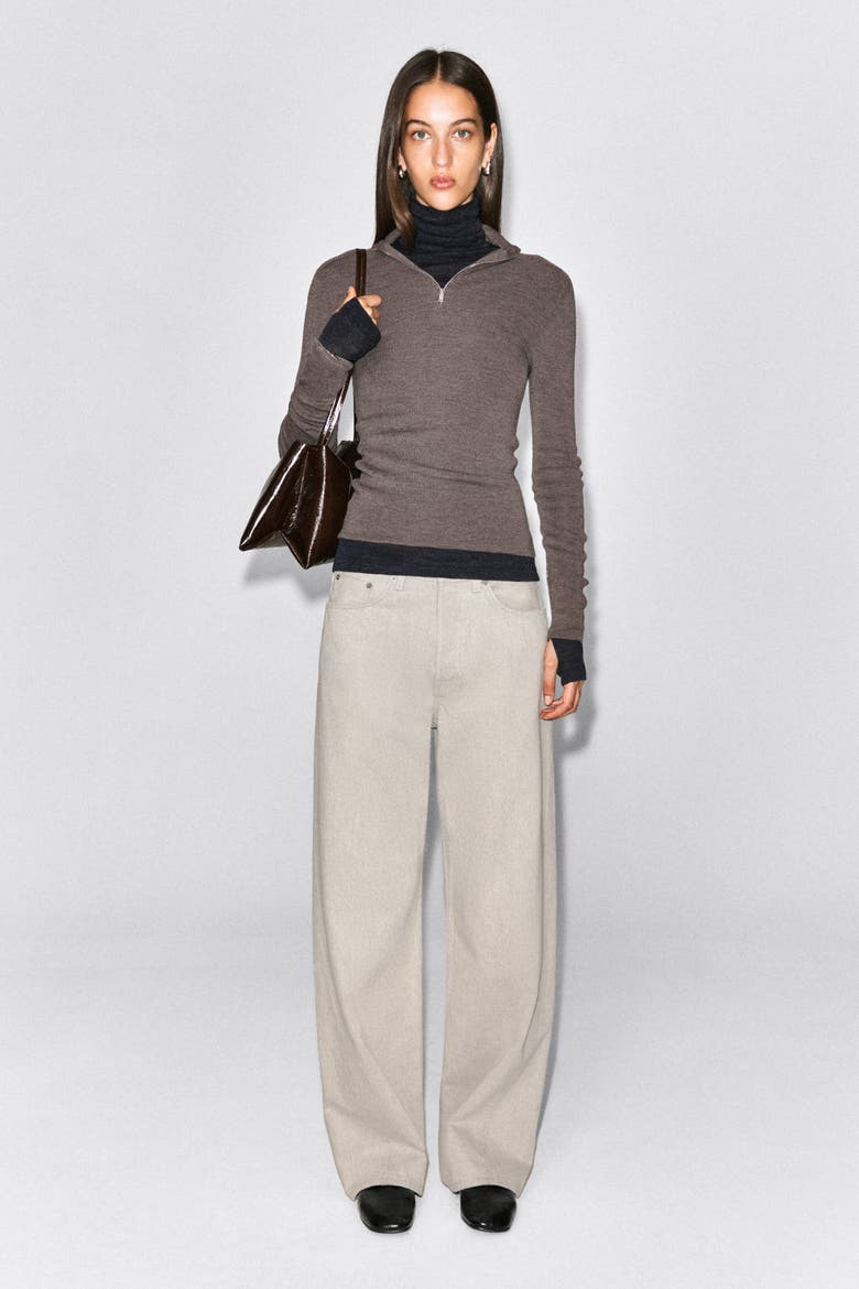 Seamless Merino Wool Zip-Up Top, Alternate, color, LIGHT-BROWN MÉLANGE