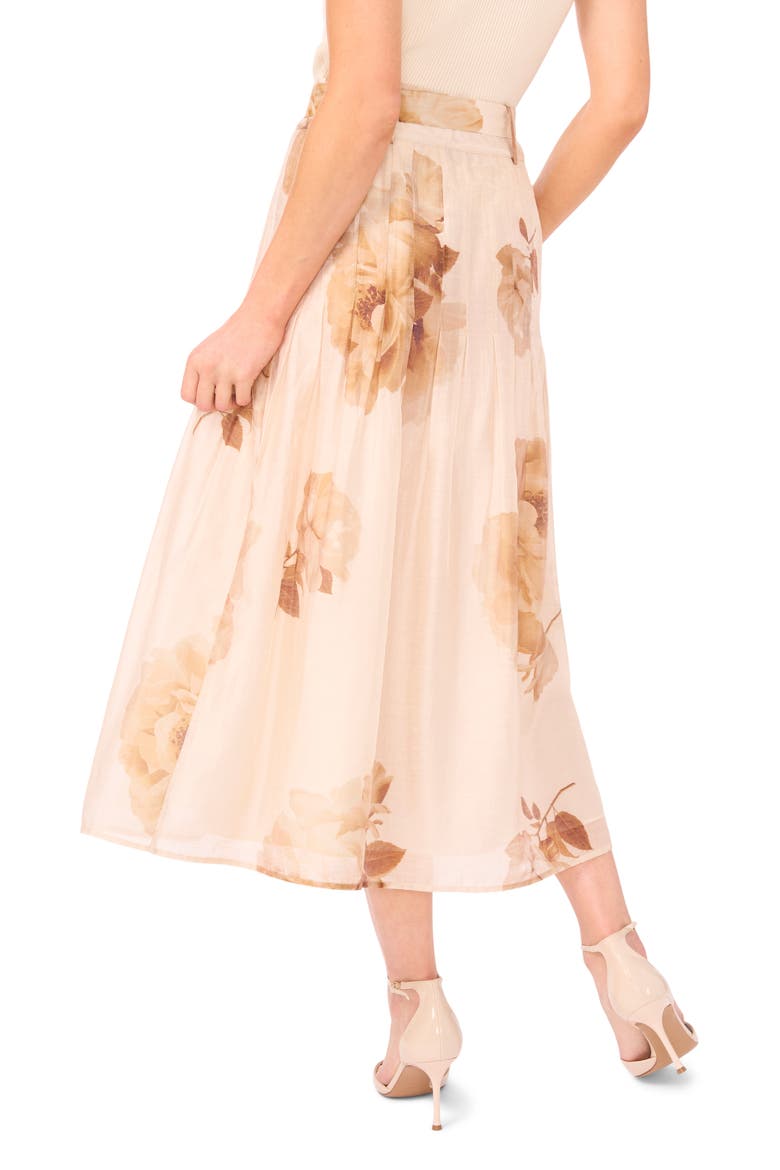 Penelope Floral Midi Skirt, Alternate, color, BISCOTTI BEIGE
