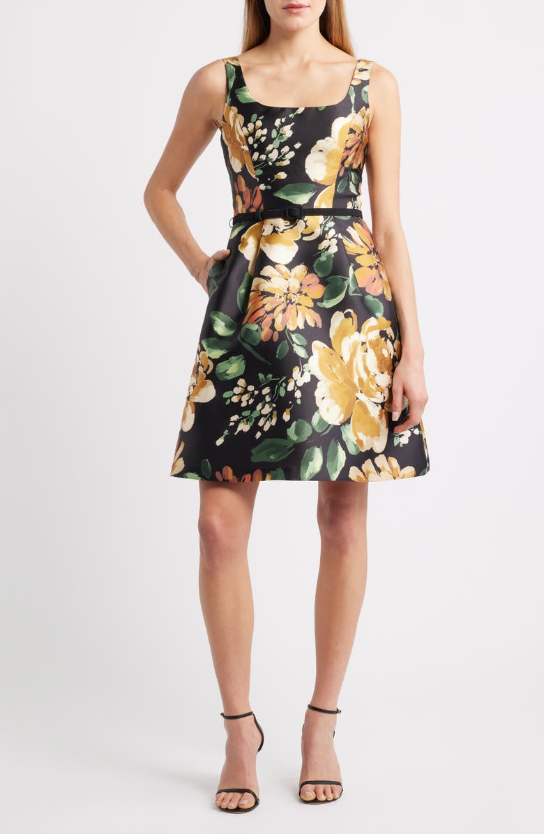 Julia Jordan Floral Cocktail Minidress, Main, color, Black Yellow