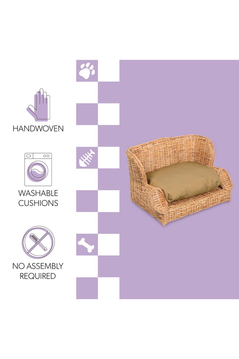 Mediterranean Handwoven Rattan Pet Daybed with Washable Cushion, Alternate, color, Light Brown
