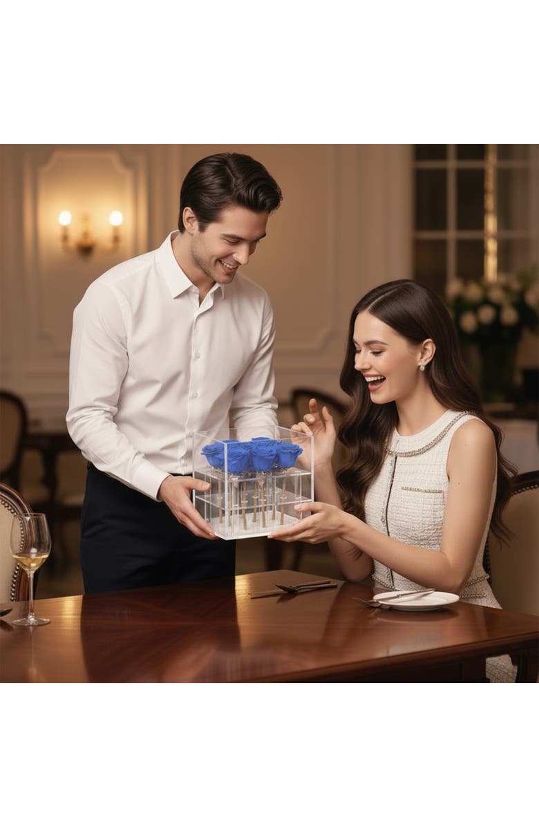 PURSONIC 9 Preserved Roses in Acrylic Box, Alternate, color, Blue