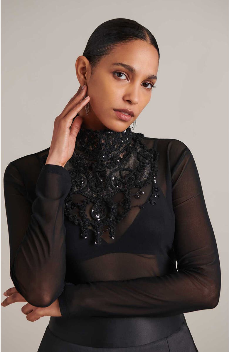 Anne Fontaine Embroidered Sequin Lace Collar, Alternate, color, Black