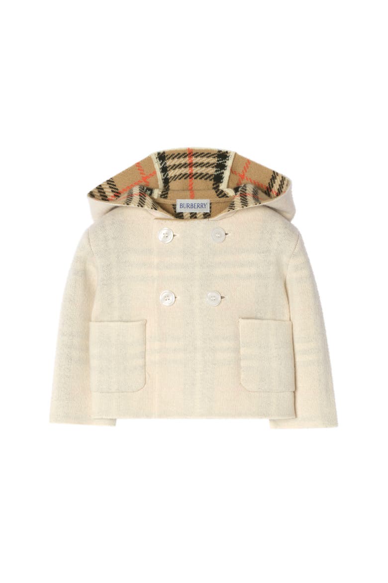 Reversible Check Wool Cashmere Duffle Coat, Alternate, color, Ivory