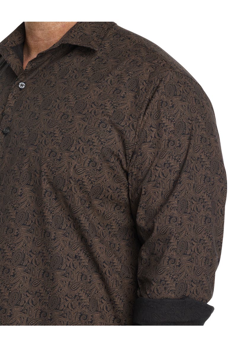 Big & Tall Paisley Print Sport Shirt, Alternate, color, BLACK BROWN