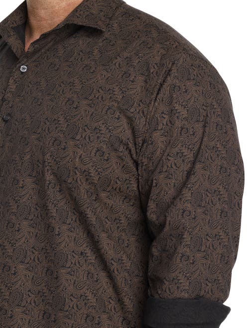 Synrgy By Dxl Paisley Print Sport Shirt In Black Brown