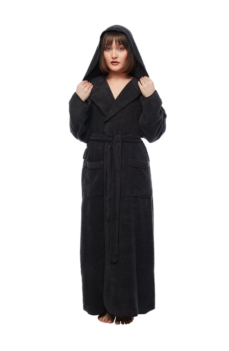 ARUS Aura Women's Ankle Length Long Cotton Robe with Hood, Main, color, Black