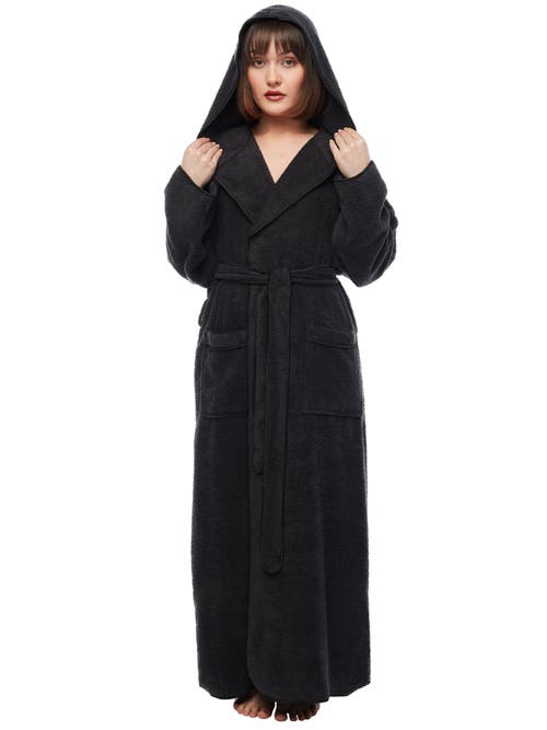 Arus Ankle Length Long Cotton Robe With Hood In Black