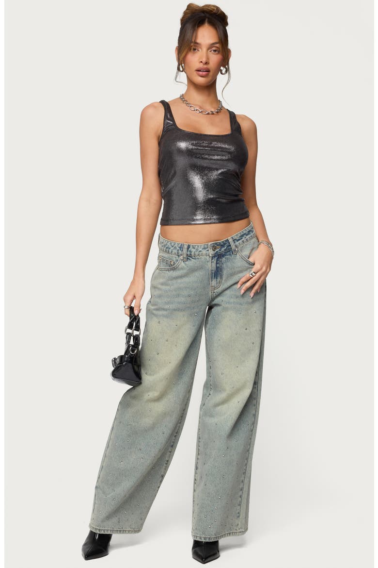 Laidie Metallic Crop Tank, Alternate, color, DARK-GRAY