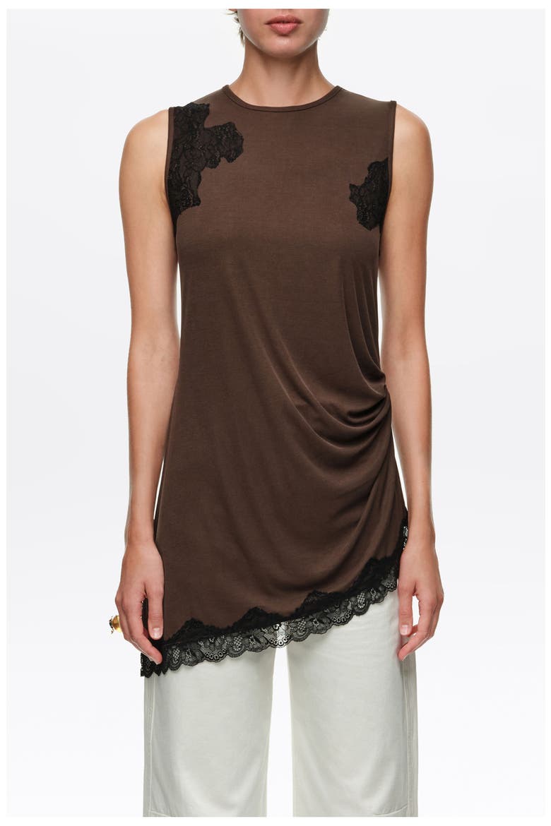 Fluid Ribbed Lace Top, Main, color, CHOCOLATE