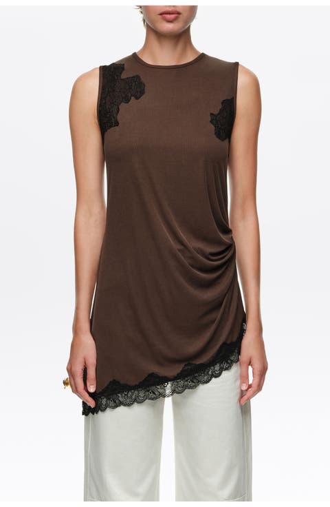 Fluid Ribbed Lace Top