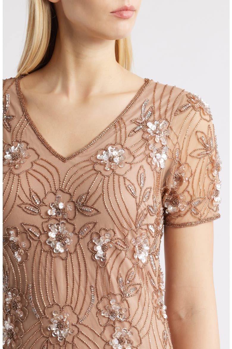 Beaded Tulle Gown, Alternate, color, MOCHA