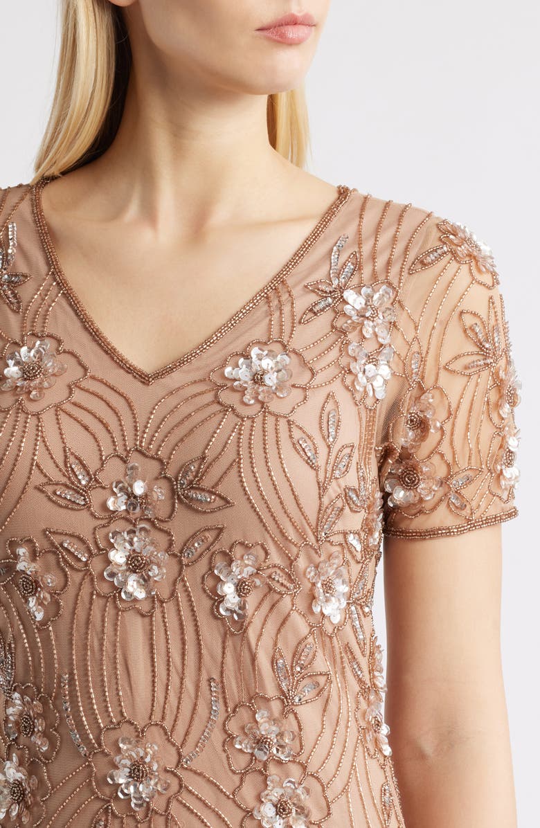 Pisarro Nights Beaded Tulle Gown, Alternate, color, Mocha