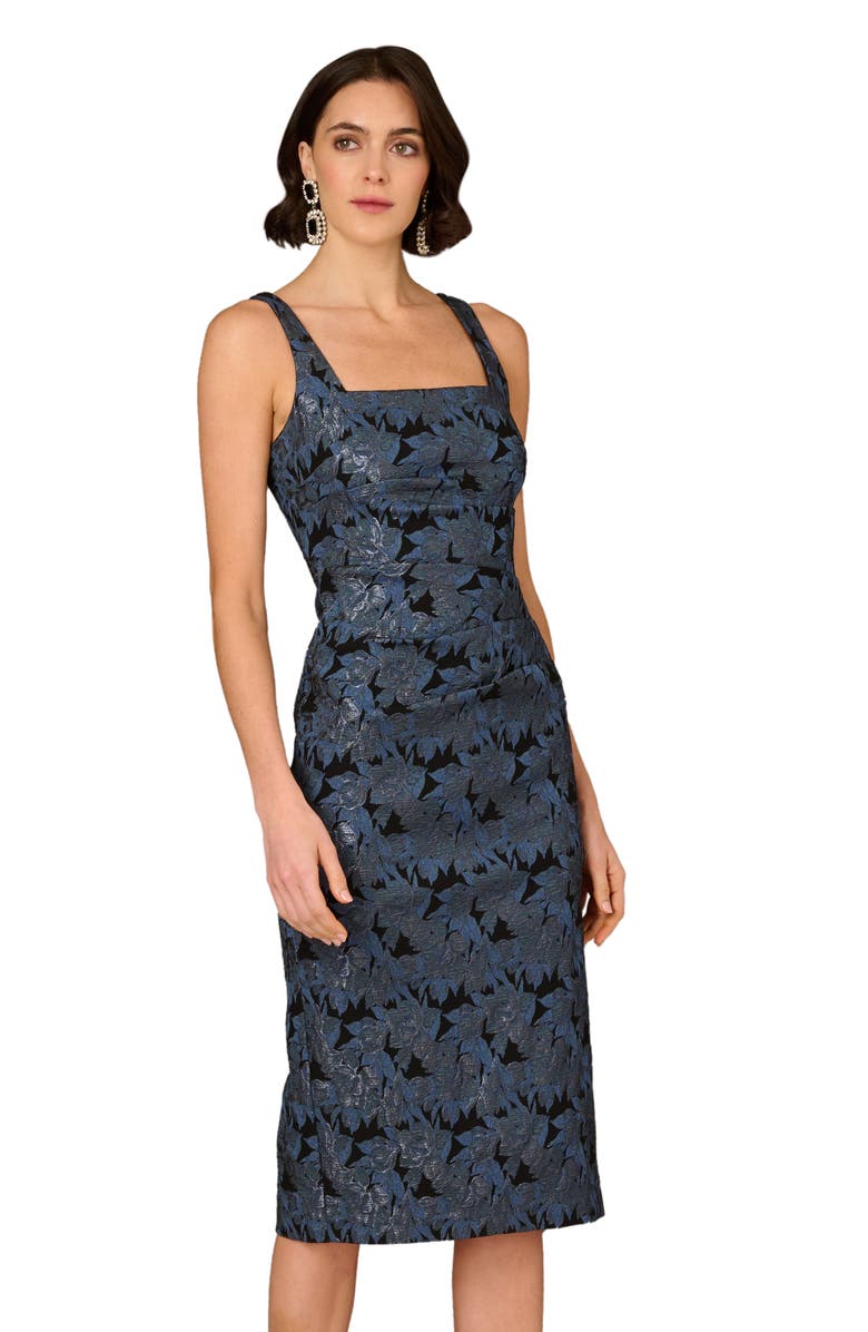 Aidan Mattox Metallic Floral Jacquard Cocktail Midi Dress, Alternate, color, 