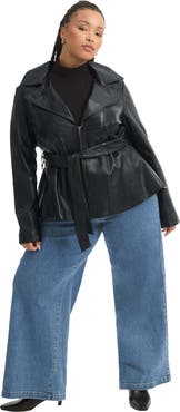 June + Vie High-Low Belted Leather Jacket