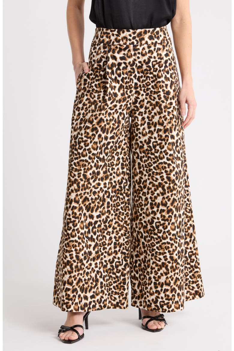 Leopard Print Wide Leg Pants, Main, color, CHOCOLATE