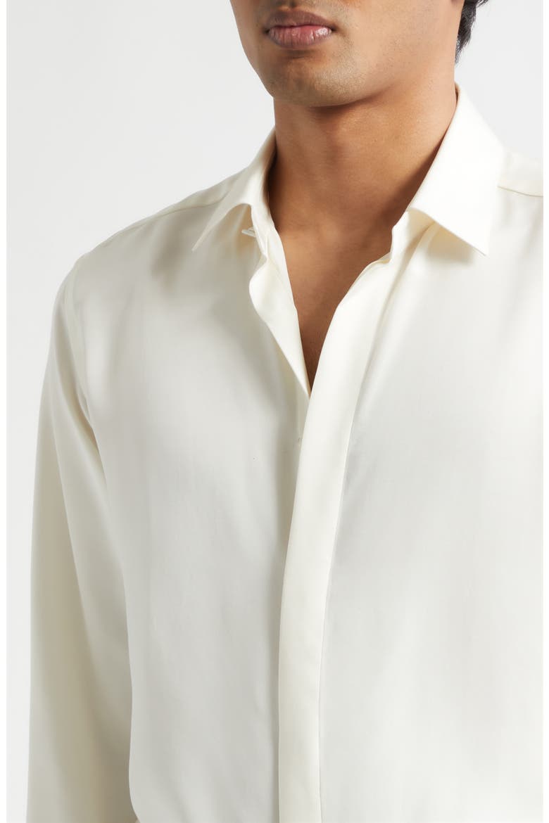 Classic Fit Enzymed Fluid Silk Twill Button-Up Shirt, Alternate, color, CHALK
