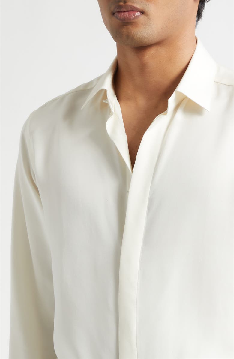 TOM FORD Classic Fit Enzymed Fluid Silk Twill Button-Up Shirt, Alternate, color, Chalk