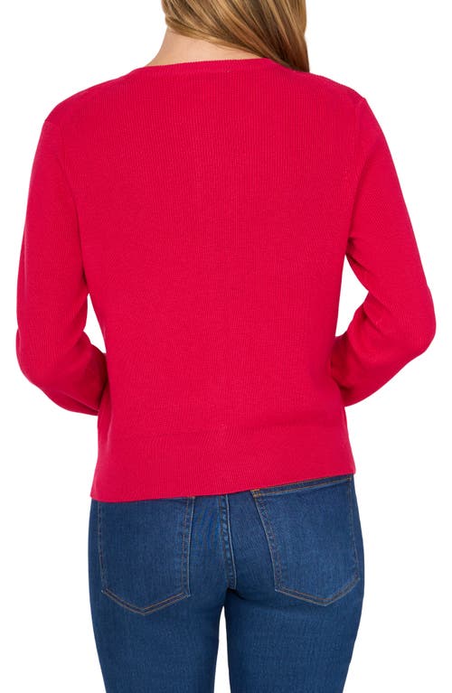 Cece Crewneck Cardigan In Bright Rose